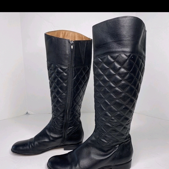 Black Quilted Leather Knee-High Boots - Picture 2 of 8